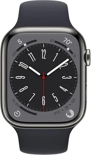 Apple Watch Series 8 GPS Cellular 45mm Smartwatch Graphite Stainless Steel Case Midnight Sport Band | Health Fitness Sleep Tracking thumbnail 2