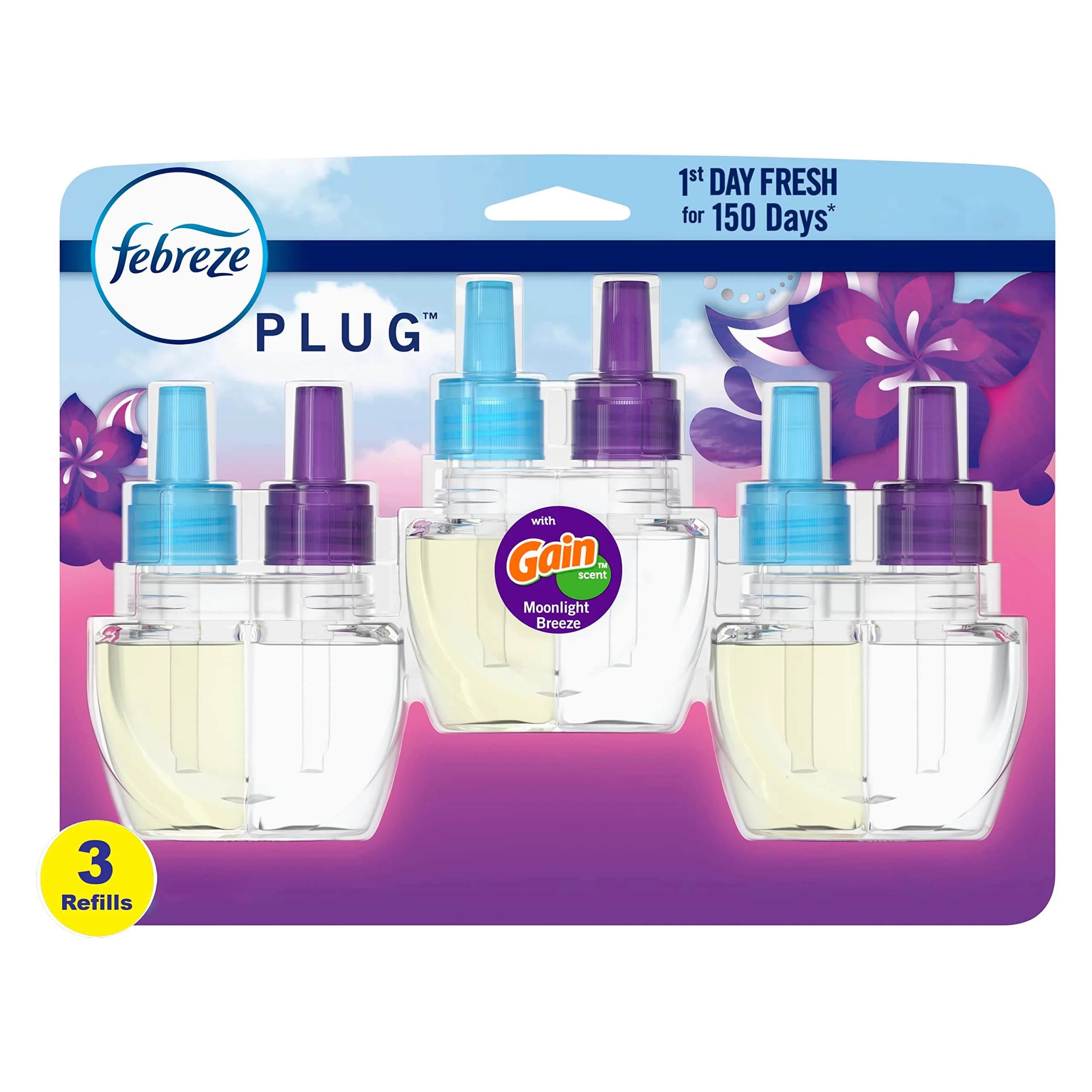 Febreze Fade Defy Plug In Air Freshener Refill, Gain Moonlight Breeze Scent, 3 Count | Lasts 50 Days on Low