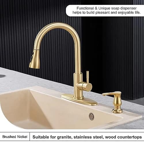 GAGALIFE Kitchen Sink Soap Dispenser Brushed Gold | Built-In, Durable & Stylish (70-120 chars) thumbnail 3