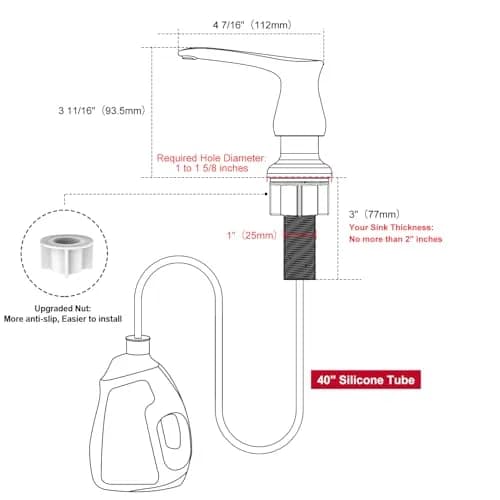 GAGALIFE Kitchen Sink Soap Dispenser Brushed Nickel with 40" Extension Tube | Under Sink Refillable Pump for Kitchen Countertops thumbnail 2