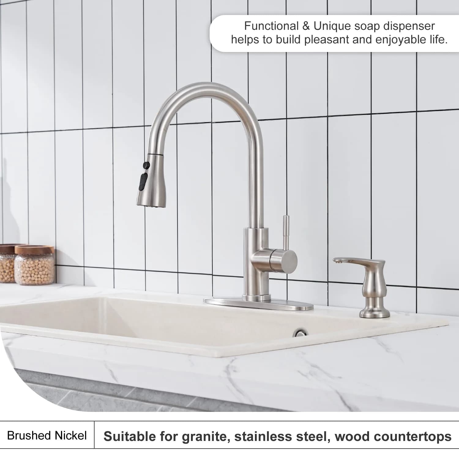 GAGALIFE Kitchen Sink Soap Dispenser Brushed Nickel with 40" Extension Tube | Under Sink Refillable Pump for Kitchen Countertops - view 3