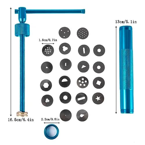YAMHOHO Blue Stainless Steel Clay Extruder Tool Set with 20 Discs | 16.5 cm (6.5 in) Length thumbnail 2