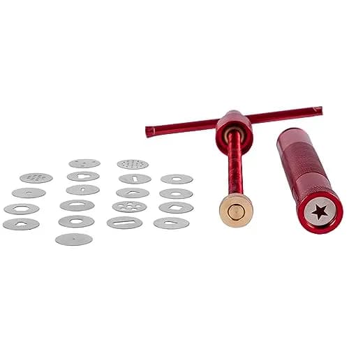 YAMHOHO Red Clay Extruder Tool Set with 20 Discs | Stainless Steel Fondant Decorating Tool for Pottery and Cake Craft thumbnail 3