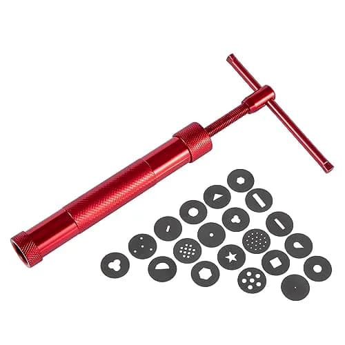 YAMHOHO Red Clay Extruder Tool Set with 20 Discs | Stainless Steel Fondant Decorating Tool for Pottery and Cake Craft thumbnail 4