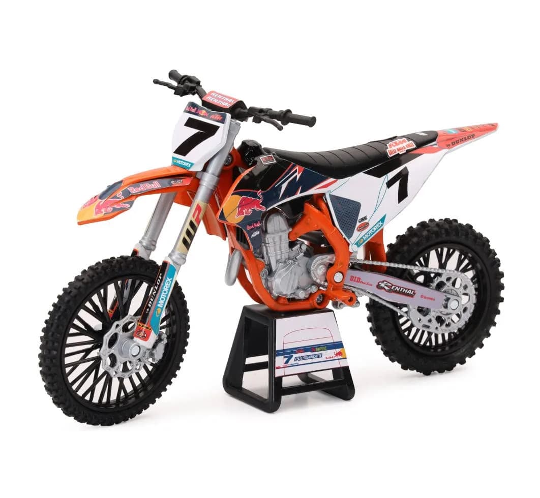 NewRay Motorcycles 1:12 Compatible with KTM 450 SX-F Red Bull KTM #7 Aaron Plessinger | Die-cast Replica, 42cm, Red — Red