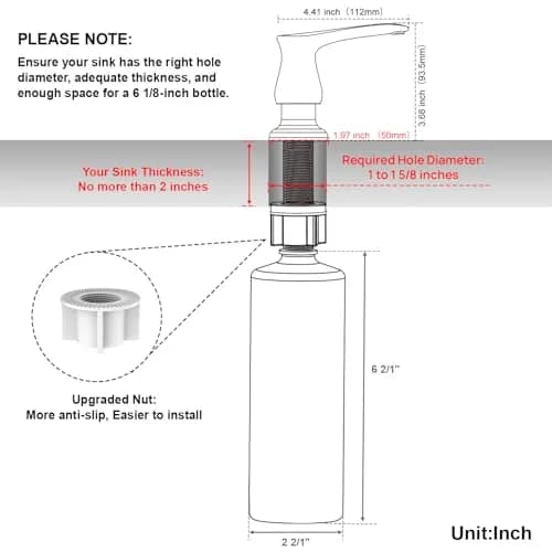 GAGALIFE Built-In Kitchen Sink Soap Dispenser with 500ml (17 OZ) Bottle - Oil Rubbed Bronze Finish | Easy Refill Top-Pump for Kitchens thumbnail 2
