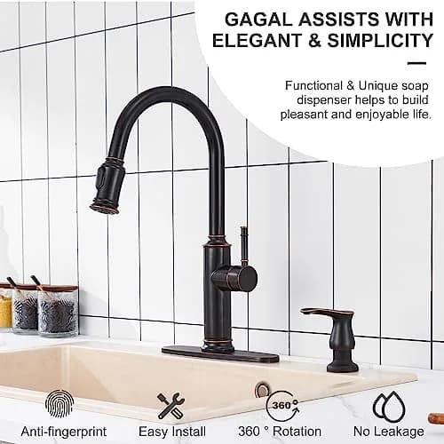 GAGALIFE Built-In Kitchen Sink Soap Dispenser with 500ml (17 OZ) Bottle - Oil Rubbed Bronze Finish | Easy Refill Top-Pump for Kitchens thumbnail 3