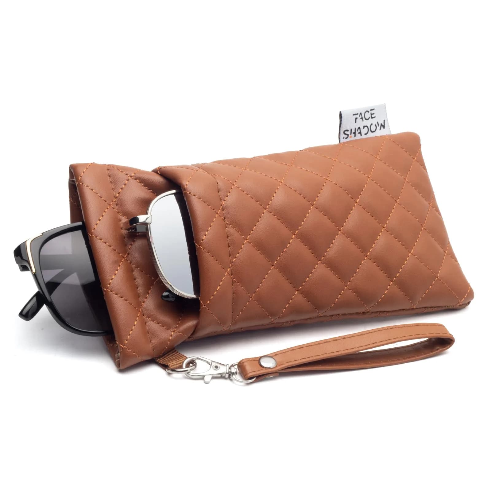 Face Shadow Double Glasses Case Soft Eyeglass Case for Women & Men | PU Leather with Stitched Cleaning Cloth - main product image