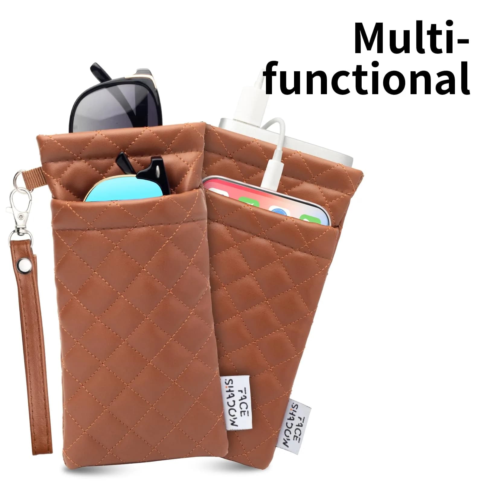 Face Shadow Double Glasses Case Soft Eyeglass Case for Women & Men | PU Leather with Stitched Cleaning Cloth - view 6