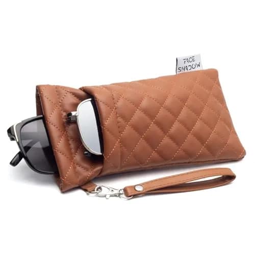 Face Shadow Double Glasses Case Soft Eyeglass Case for Women & Men | PU Leather with Stitched Cleaning Cloth thumbnail 1