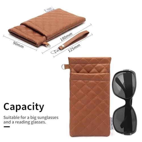 Face Shadow Double Glasses Case Soft Eyeglass Case for Women & Men | PU Leather with Stitched Cleaning Cloth thumbnail 3