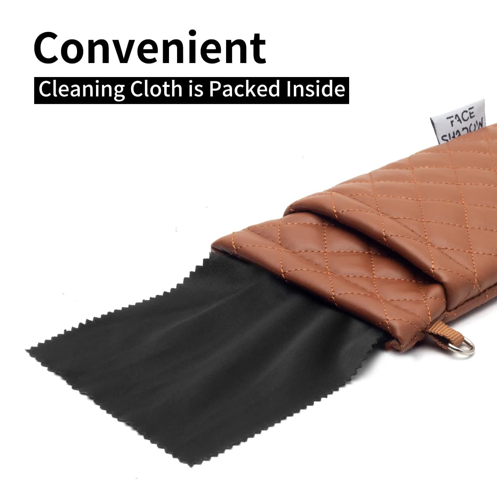 Face Shadow Double Glasses Case Soft Eyeglass Case for Women & Men | PU Leather with Stitched Cleaning Cloth - view 4