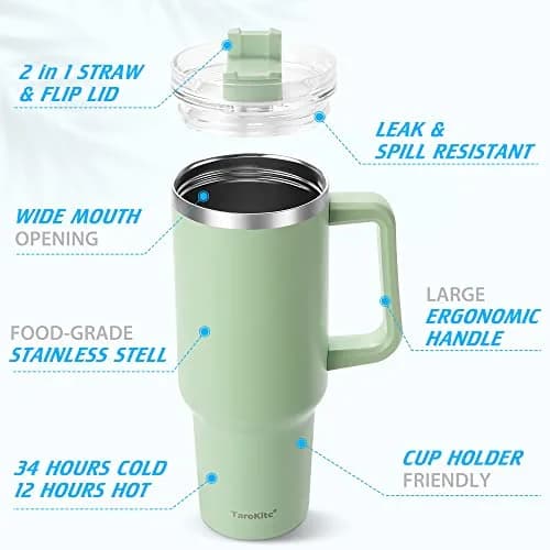TaroKitc 40 oz Insulated Tumbler with Handle | Stainless Steel Travel Mug Keeps Cold 34H thumbnail 5