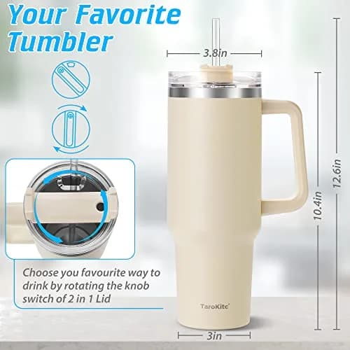 TaroKitc 40 oz Insulated Tumbler with Handle | Stainless Steel Travel Mug Keeps Cold 34H thumbnail 6