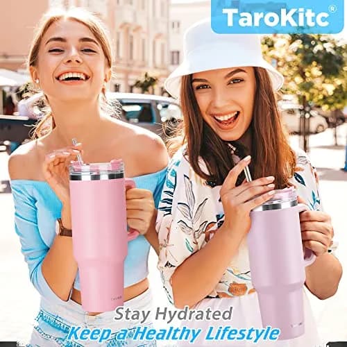 TaroKitc 40 oz Insulated Tumbler with Handle | Stainless Steel Travel Mug Keeps Cold 34H thumbnail 7