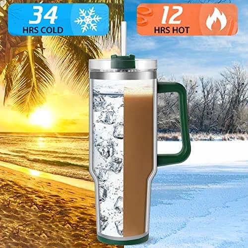 TaroKitc 40 oz Insulated Tumbler with Handle | Stainless Steel Travel Mug Keeps Cold 34H thumbnail 3