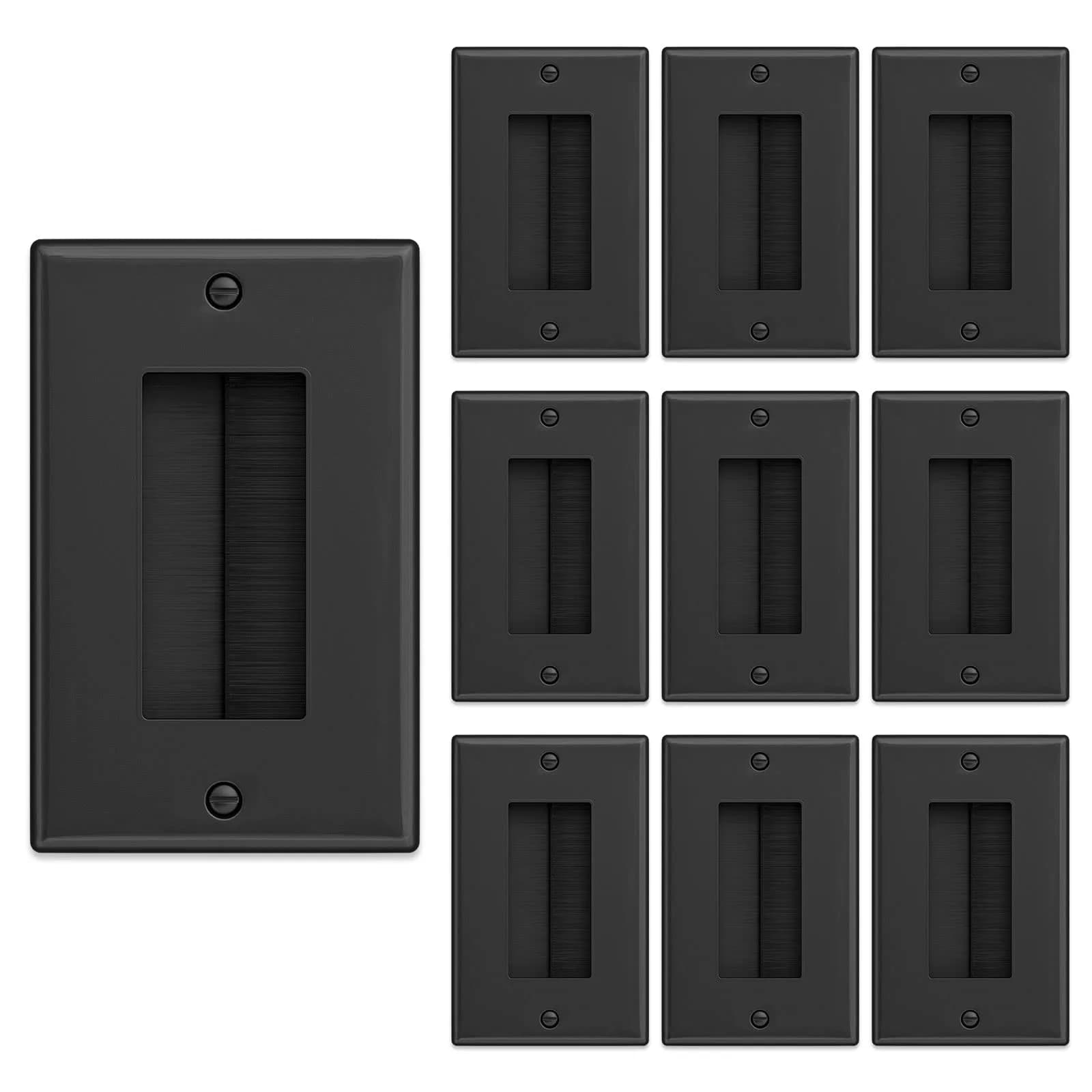 iwillink Black Brush Wall Plate 10 Pack | Single Gang Cable Pass Through Insert for Wires — Black