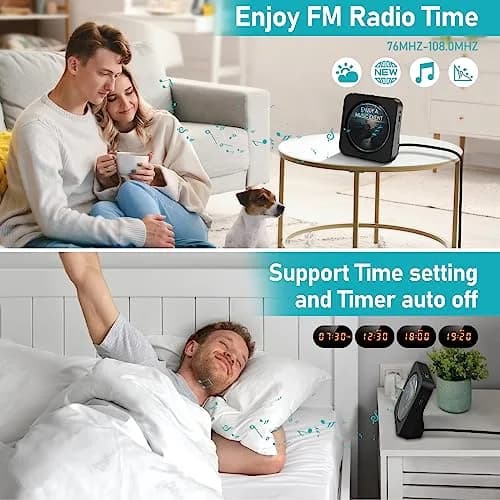 MICOCIOUS Bluetooth CD Player with Speakers & Remote | Black | 16.7cm x 16.7cm x 6.6cm (6.57" x 6.57" x 2.6") thumbnail 5