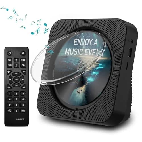 MICOCIOUS Bluetooth CD Player with Speakers & Remote | Black | 16.7cm x 16.7cm x 6.6cm (6.57" x 6.57" x 2.6") thumbnail 1