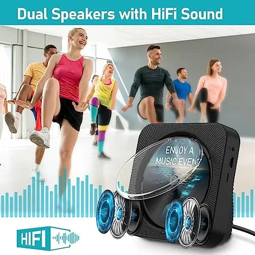MICOCIOUS Bluetooth CD Player with Speakers & Remote | Black | 16.7cm x 16.7cm x 6.6cm (6.57" x 6.57" x 2.6") thumbnail 2