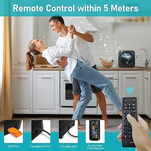 MICOCIOUS Bluetooth CD Player with Speakers & Remote | Black | 16.7cm x 16.7cm x 6.6cm (6.57" x 6.57" x 2.6") thumbnail 3