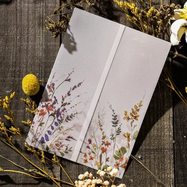 Puremigo 50 Pack Wildflower Printed Pre-Folded Vellum Jackets for 5x7 Invitations - 115GSM Vellum Paper 5x7 Jackets - Wedding Invitations Wraps - Transparent thumbnail 2