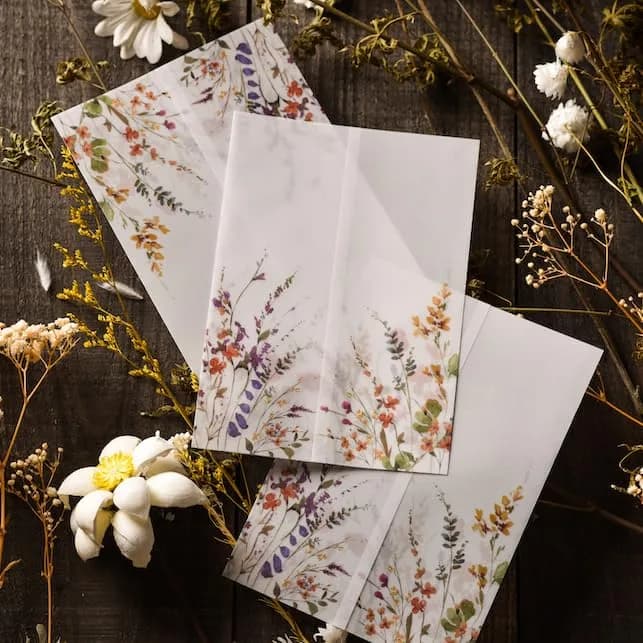 Puremigo 50 Pack Wildflower Printed Pre-Folded Vellum Jackets for 5x7 Invitations - 115GSM Vellum Paper 5x7 Jackets - Wedding Invitations Wraps - Transparent thumbnail 7