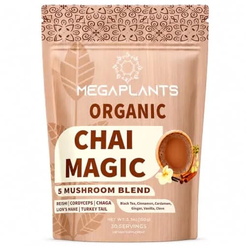Megaplants Mushroom Chai Tea | Organic Masala Chai Latte Coffee Alternative for Focus & Wellness thumbnail 1