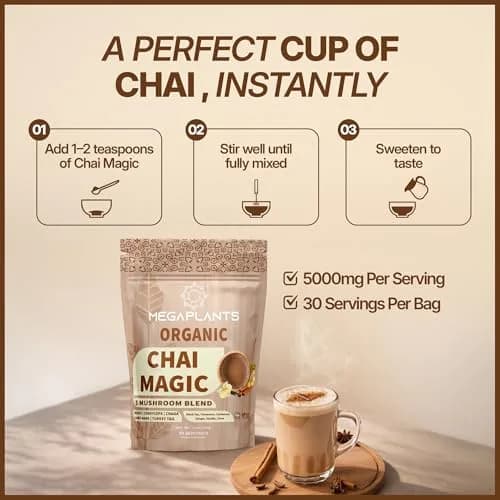 Megaplants Mushroom Chai Tea | Organic Masala Chai Latte Coffee Alternative for Focus & Wellness thumbnail 6