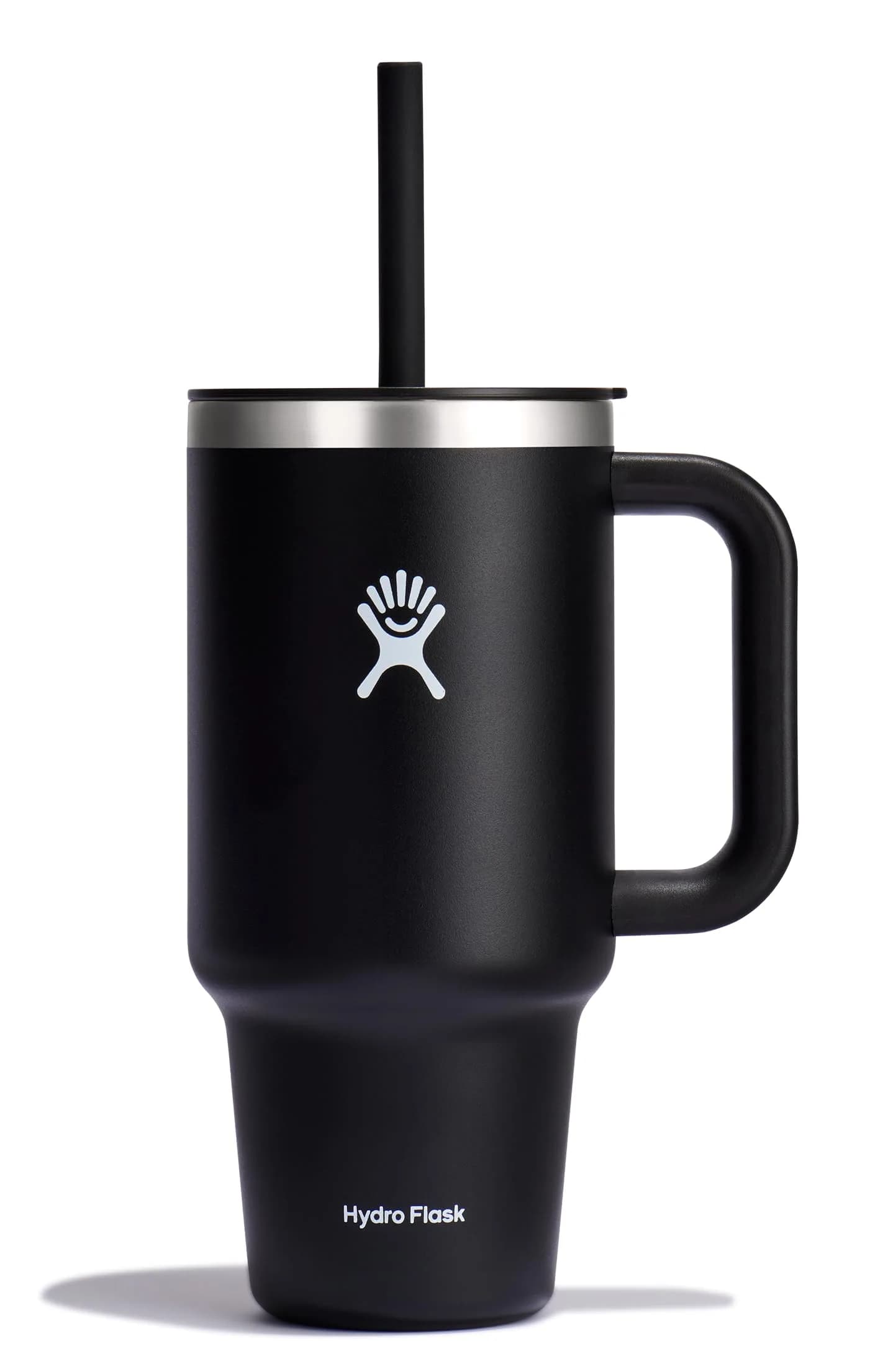 Hydro Flask Travel Tumbler with Handle, Lid and Straw - 1183 ml (40 Oz) Tonal Trillium Pink | Insulated Stainless Steel — Black