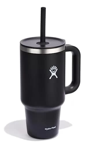 Hydro Flask Travel Tumbler with Handle, Lid and Straw - Insulated Stainless Steel 946ml (32 Oz) Black | Keeps Cold 24 Hrs thumbnail 2