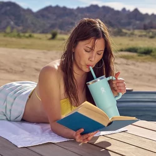 Hydro Flask Travel Tumbler with Handle, Lid and Straw - Insulated Stainless Steel 946ml (32 Oz) Dew | Keeps Drinks Cold for Hours thumbnail 5