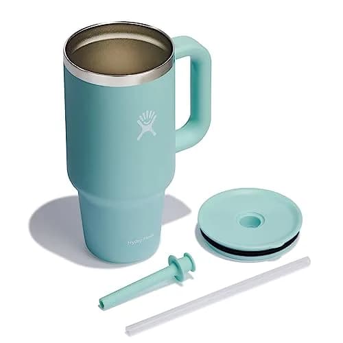 Hydro Flask Travel Tumbler with Handle, Lid and Straw - Insulated Stainless Steel 946ml (32 Oz) Dew | Keeps Drinks Cold for Hours thumbnail 4