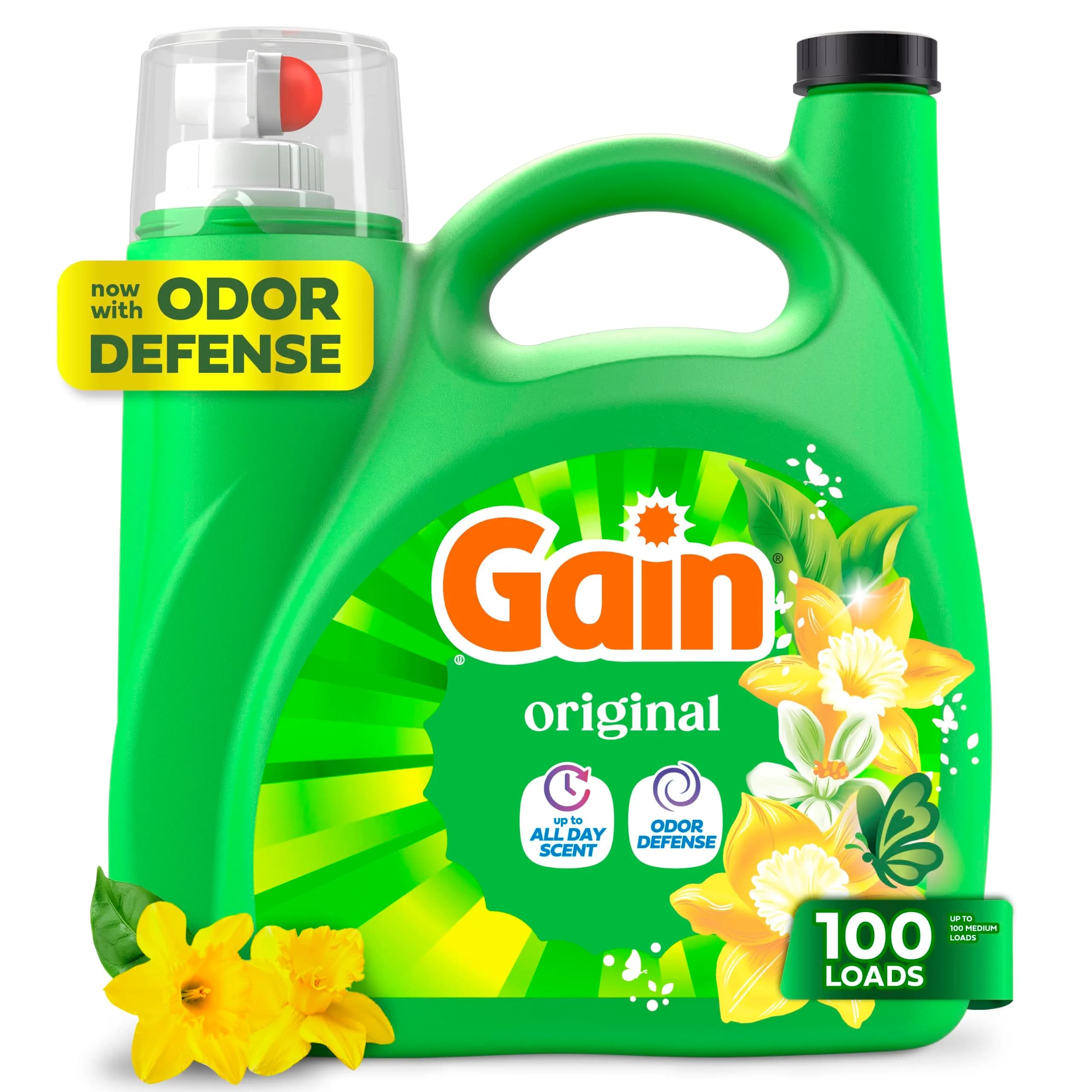 Gain Liquid Laundry Detergent, Odor Defense, Original Scent, 132 Fl Oz Value Pack | Concentrated Formula - main product image