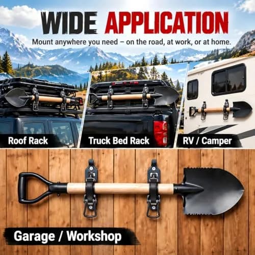 Gulfmew Heavy Duty Metal Shovel Holder for Truck, 2 Pcs Mount with Rubber Grip | 2.56 x 1.27 in (6.5 x 3.2 cm) Base, 0.67-1.57 in (1.7-4.0 cm) Tool Diameter thumbnail 2