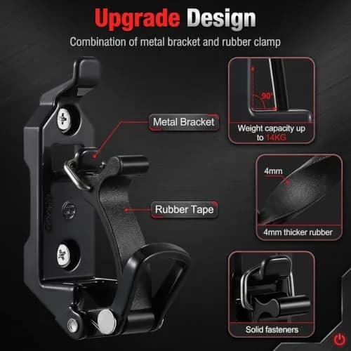 Gulfmew Heavy Duty Metal Shovel Holder for Truck, 2 Pcs Mount with Rubber Grip | 2.56 x 1.27 in (6.5 x 3.2 cm) Base, 0.67-1.57 in (1.7-4.0 cm) Tool Diameter thumbnail 3