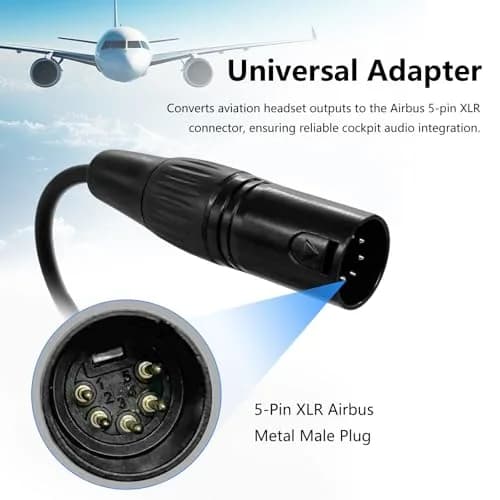 WODASEN Airbus Headset Adapter for General Aviation Dual Jacks to Airbus XLR 5 Pin, Black thumbnail 3