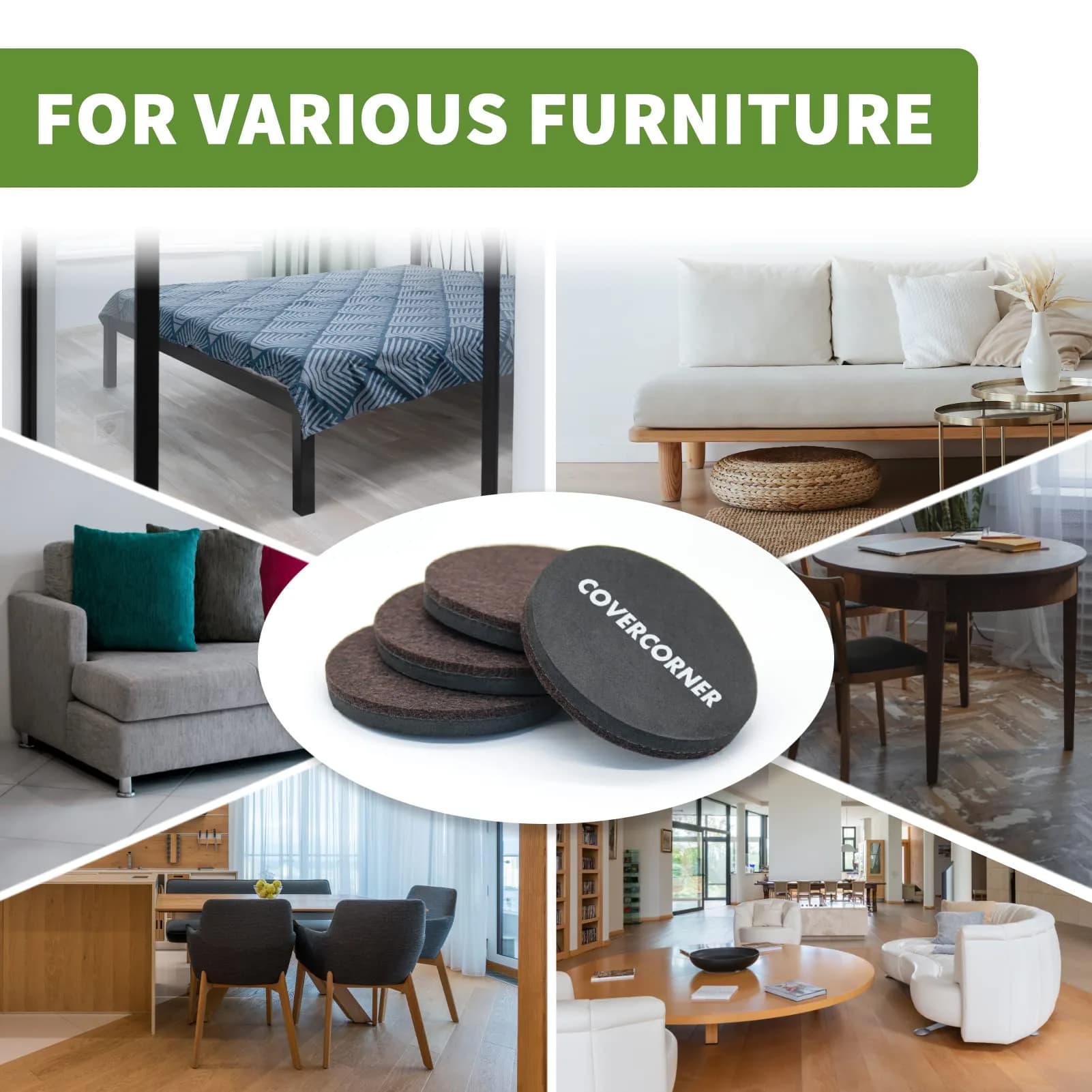 COVERCORNER Felt Furniture Sliders for Hardwood Floors 8 PCS, 3 1/2" (8.9 cm) | Easy Furniture Moving & Floor Protection - view 5