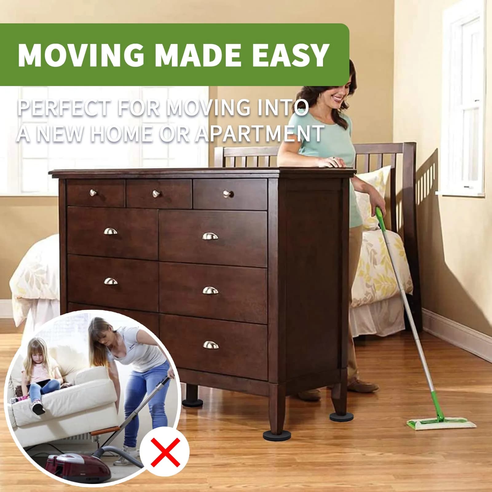 COVERCORNER Felt Furniture Sliders for Hardwood Floors 8 PCS, 3 1/2" (8.9 cm) | Easy Furniture Moving & Floor Protection - view 6