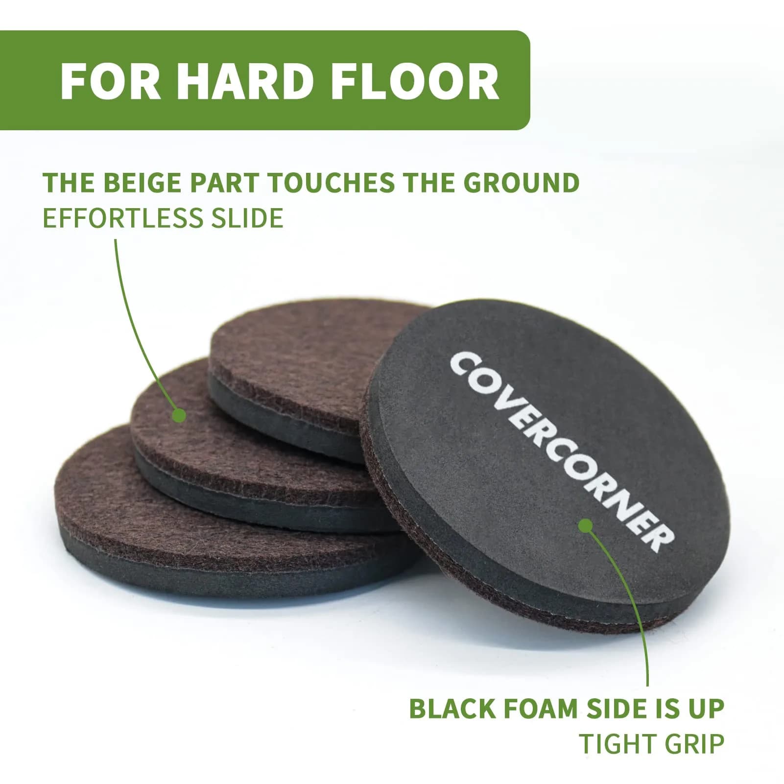 COVERCORNER Felt Furniture Sliders for Hardwood Floors 8 PCS, 3 1/2" (8.9 cm) | Easy Furniture Moving & Floor Protection - view 3