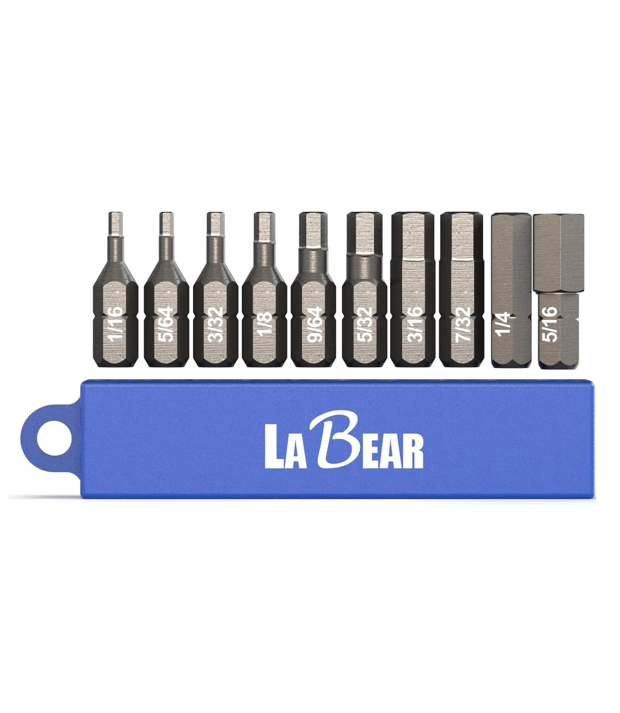 LABEAR 10-Piece SAE Short Allen Wrench Drill Bit Set, 1-Inch S2 Steel | Magnetic Tip Hex Bits for Drills & Drivers — 1" SAE - 10PC