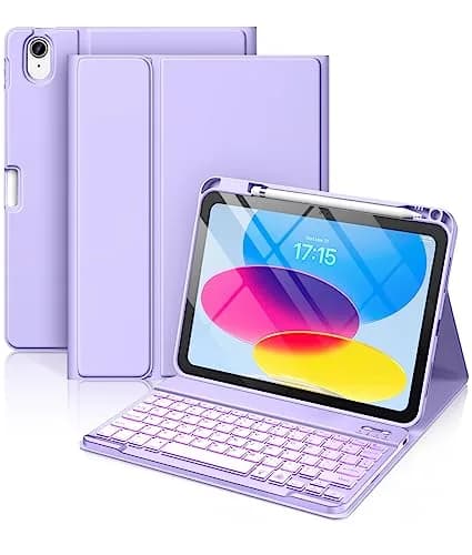 Hamile Keyboard Case for iPad A16 11th & 10th Gen | 7-Color Backlit, Detachable, Slim Design thumbnail 1