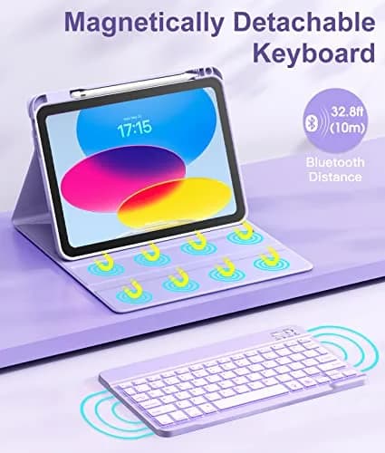 Hamile Keyboard Case for iPad A16 11th & 10th Gen | 7-Color Backlit, Detachable, Slim Design thumbnail 4