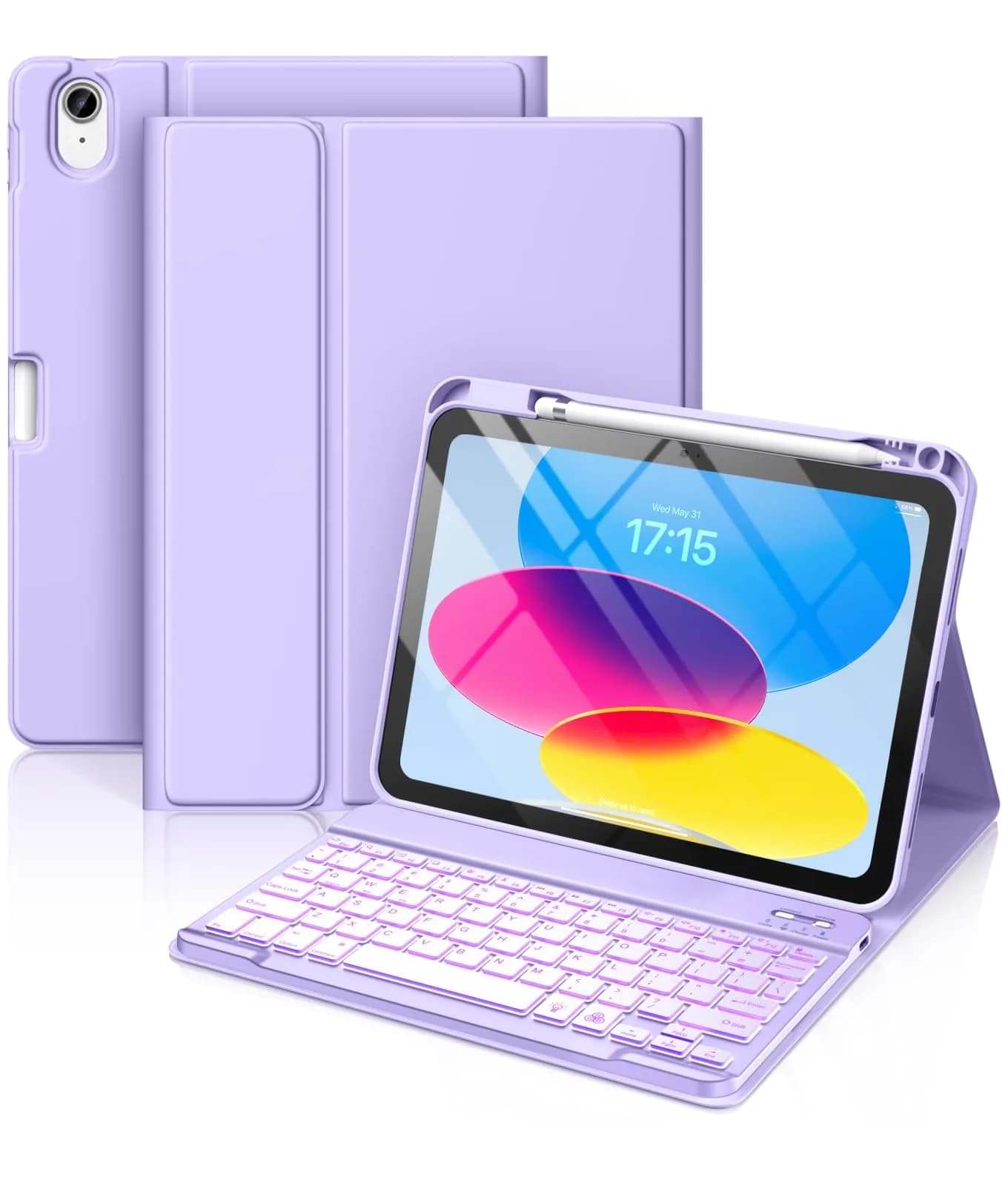 Hamile Keyboard Case for iPad A16 11th & 10th Gen | 7-Color Backlit, Detachable, Slim Design - main product image