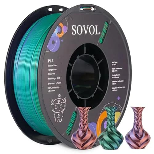 Sovol 3D Printer PLA Filament Silk Tricolor 1.75mm 1kg | Multicolor Silk with US Raw Material thumbnail 8