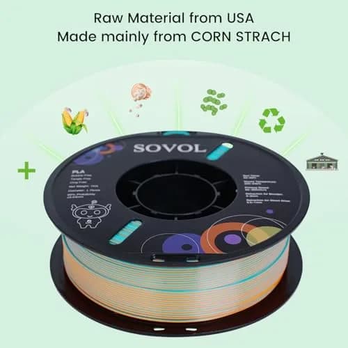 Sovol Dual Color Silk PLA Filament 1kg | Orange + Light Blue, Co-extruded, Easy to Print thumbnail 4