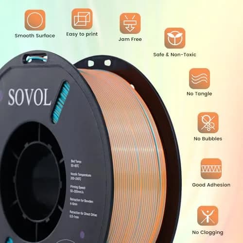 Sovol Dual Color Silk PLA Filament 1kg | Orange + Light Blue, Co-extruded, Easy to Print thumbnail 3