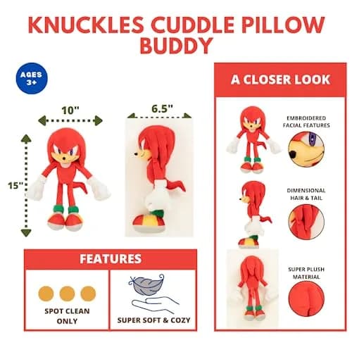 Franco Knuckles the Echidna Plush Cuddle Pillow Buddy 48cm (18.5") | Officially Licensed Sonic The Hedgehog Toy thumbnail 4