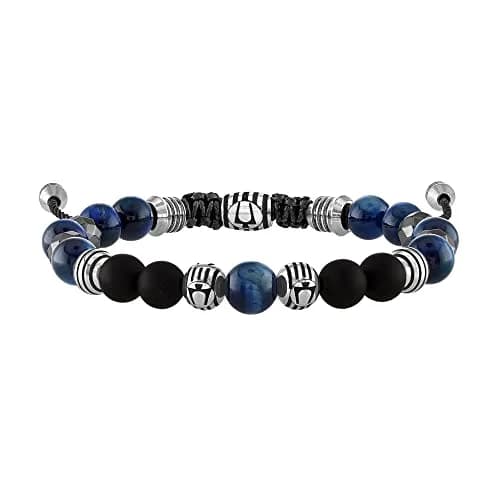 Bulova Jewelry Men's Beaded Blue Tiger's Eye & Hematite Bracelet | Adjustable Stainless Steel Beads (One Size) thumbnail 1
