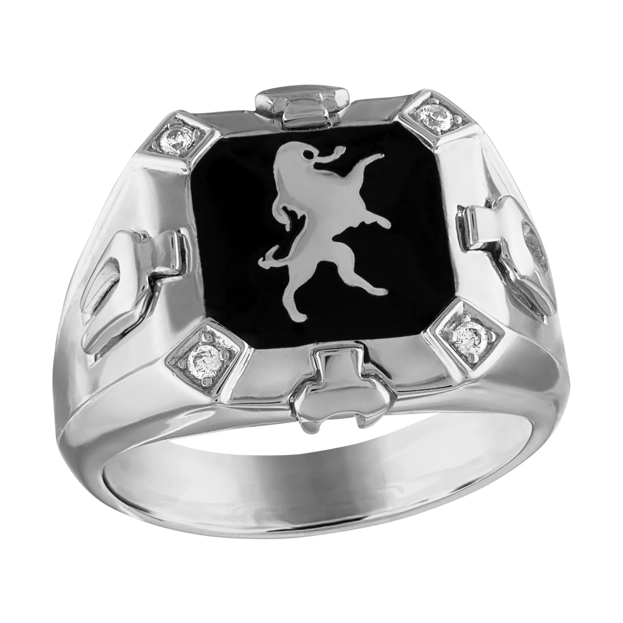 Bulova Men's Jewelry Crest of Bohemia Sterling Silver & Black Enamel Ring Size 10 | Bold Symbol of Strength & Nobility